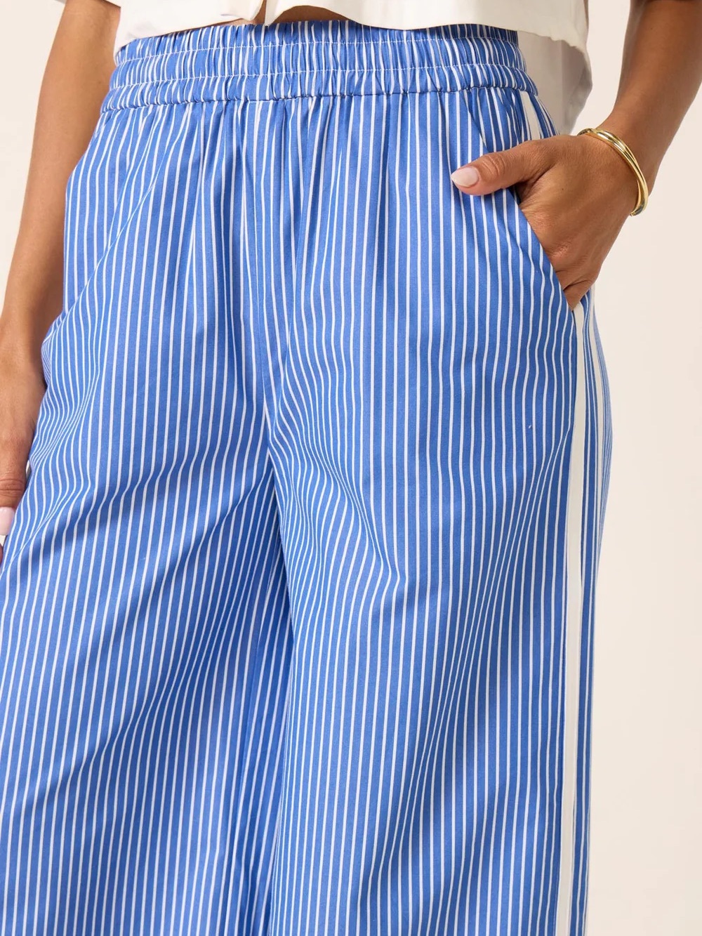 Evereve poplin Blue and White Striped Wide-Leg Pants - Picture 3 of 4